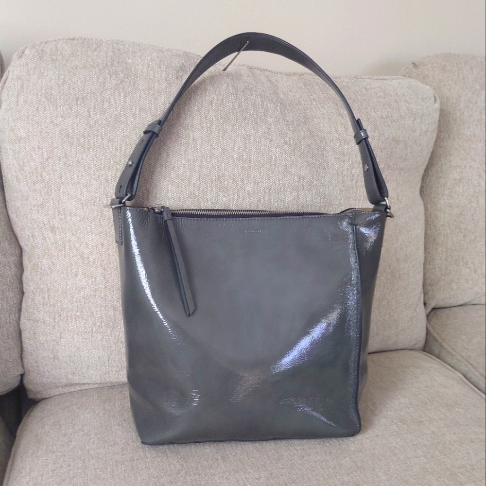 All Saints Patent Leather Shoulder Bag in Dark Gray